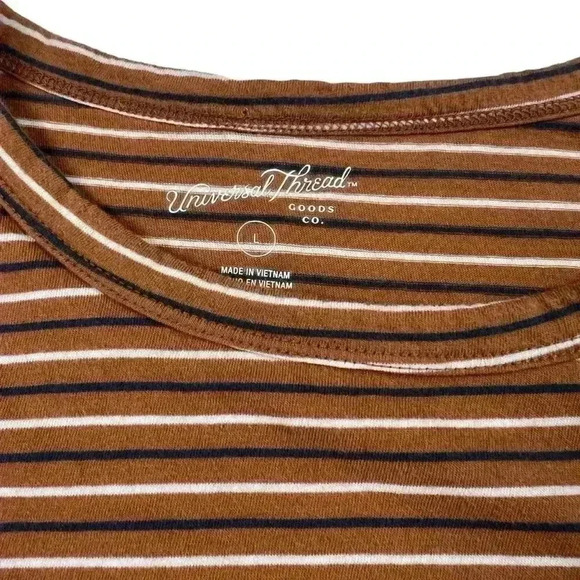 Universal Thread Orange Crewneck Navy/White Striped Short Sleeve | Size Large - Picture 2 of 4
